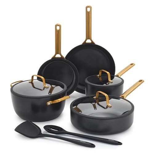 GreenPan Nonstick Reserve Pro 10 Piece Cookware Set NSF Certified Ceramic Hard Anodized PFASFree Pots Pans Set with Lids Stainless Steel Handles Oven Dishwasher Safe Black