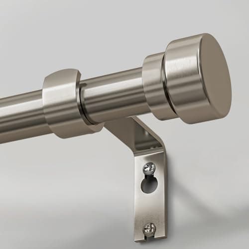 Lootkell Modern Brushed Nickel Curtain Rods for Windows 16 to 60 Adjustable Length Heavy Duty 1" Diameter Window Curtain Rod with Solid Metal Finials for Outdoor Farmhouse Bedroom Kitchen Living Room