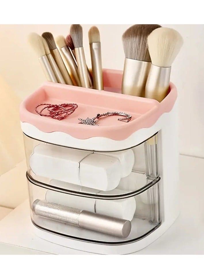 1PC Large Capacity Makeup Storage Box Cosmetic Storage Rack with Rotating Transparent Drawer Stationery Makeup Jewelry Storage Container Desktop Storage Organizer