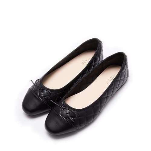 AFEETSING Women's Cap Toe Ballet Flats Comfortable Bow Dressy Flats Shoes for Women (B-Black, Numeric_7_Point_5)