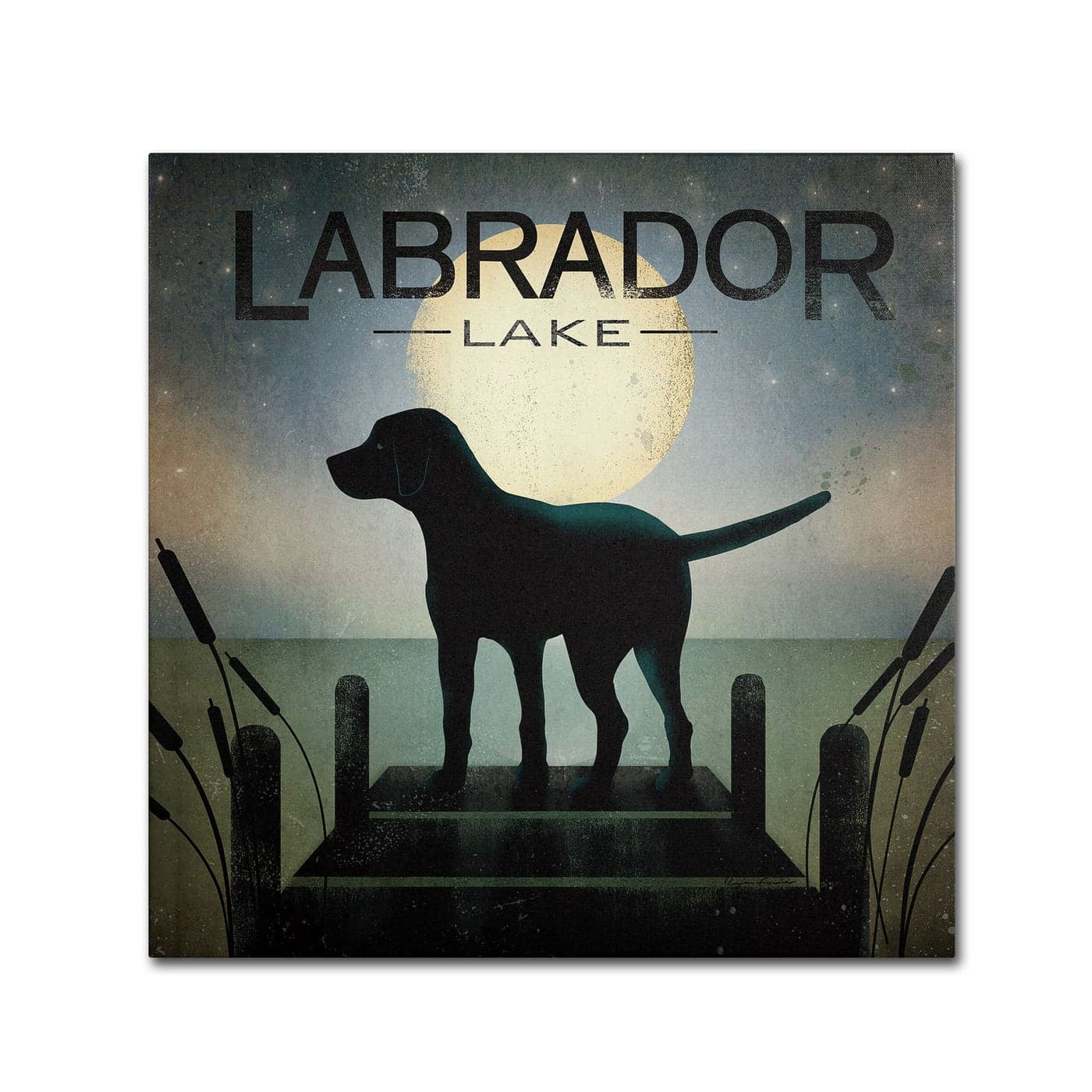 Trademark Fine Art Moonrise Black Dog Labrador Lake by Ryan Fowler Wall Decor 14 by 14Inch