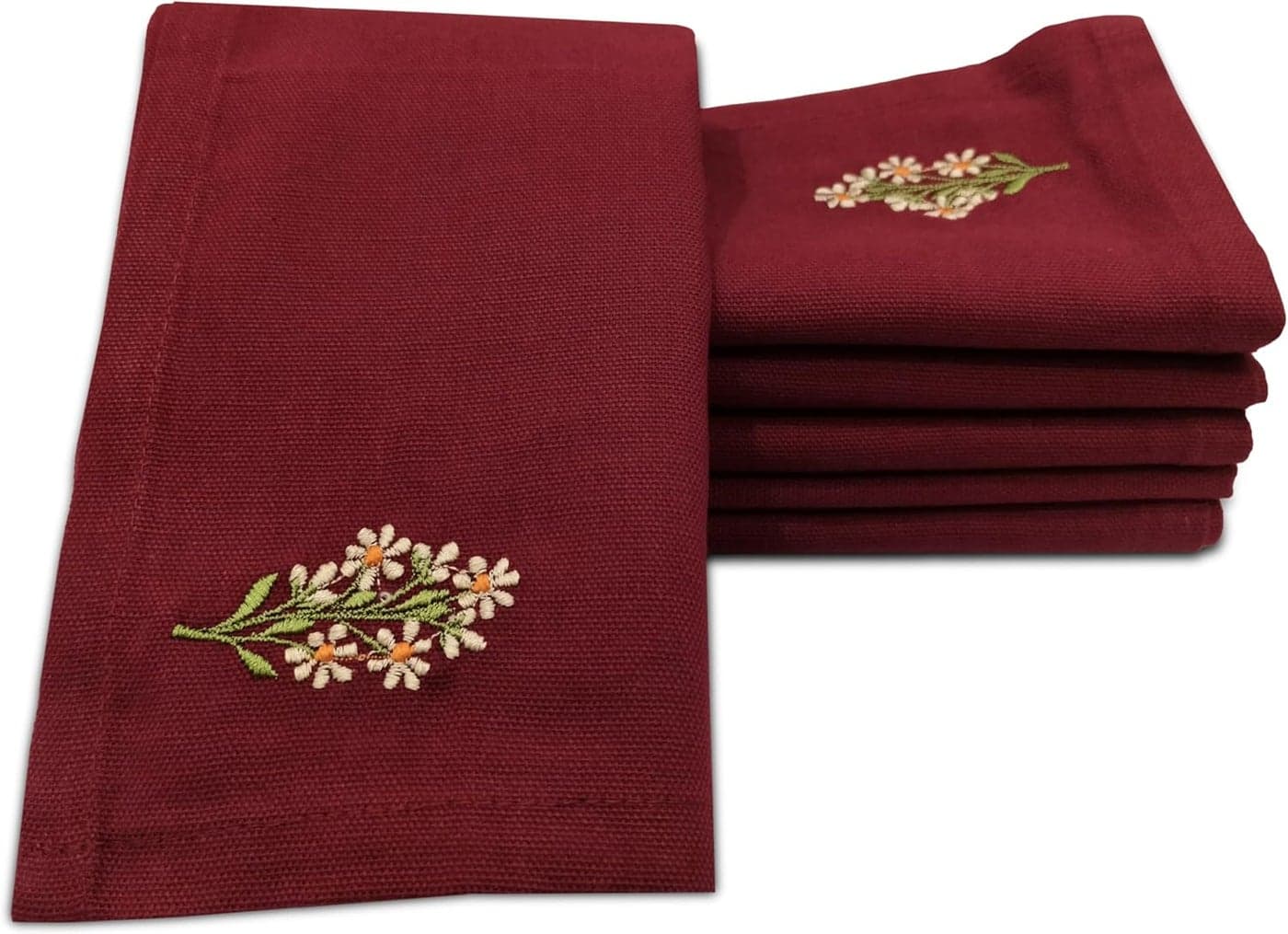 Encasa XO Dining Table Napkins Set of 6 Cotton Cloth Napkin 17x17 in Maroon Flower Embroidery Deisgn