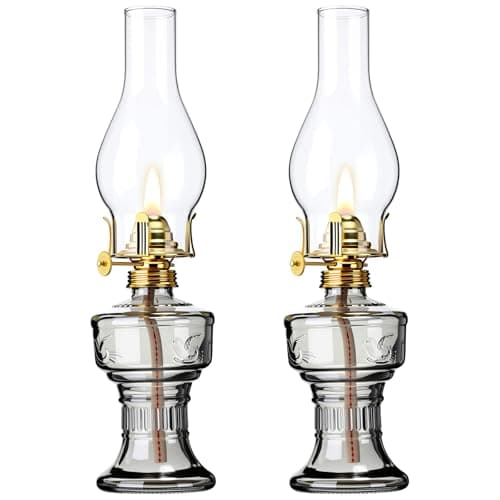 Tuanse 2 Pcs Chamber Oil Lamps for Indoor Use Vintage Kerosene Lamp Rustic Hurricane Kerosene Lantern with Adjustable Fire Wick Lighting Oil Lantern for Home Emergency Lighting (Grey)