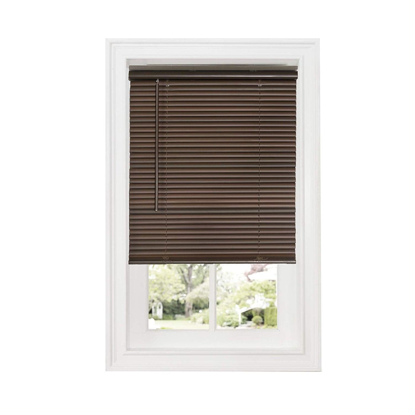 Cordless Room Darkening Mini Blind 36 Inch Width 64 Inch Length 1 Slat Size Mahogany Cordless GII Deluxe Sundown Horizontal Windows Blinds for Interior by Achim Home Decor