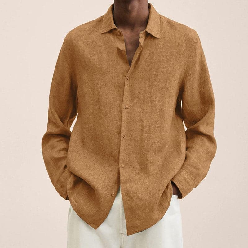 Export 2025 Spring And Autum Men'S New Shirts Loose Button Cotton And Linen Pure Color Shirts Available In Multiple Colors