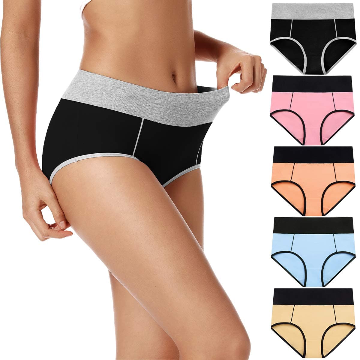 POKARLA Womens Cotton Underwear High Waist Full Coverage Briefs Soft Breathable Postpartum Panties Stretch Underpants Regular Plus Size