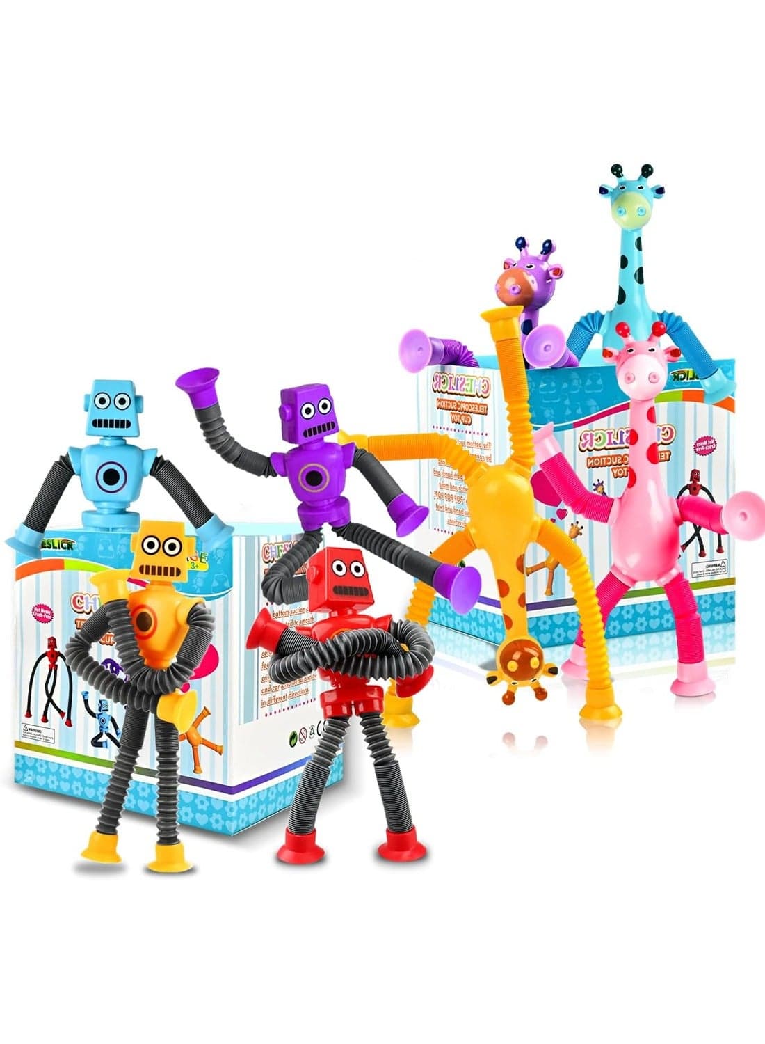Telescopic Suction Cup Cartoon Toy, Fun Educational Stress Relief Toy, Sensory Toys 8 Pieces