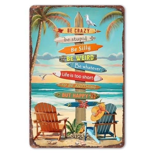 Tropical Beach Sign 12x8 Inch Colorful Surfboard Art for Home Office Beach House Small Beach Decor280