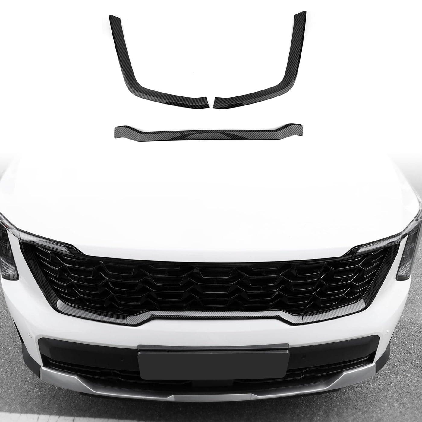 YOUTOOCAR 3PCS Front Grille Covers Trim Compatible with Kia Sorento 20242025 Accessories Carbon Fiber Pattern