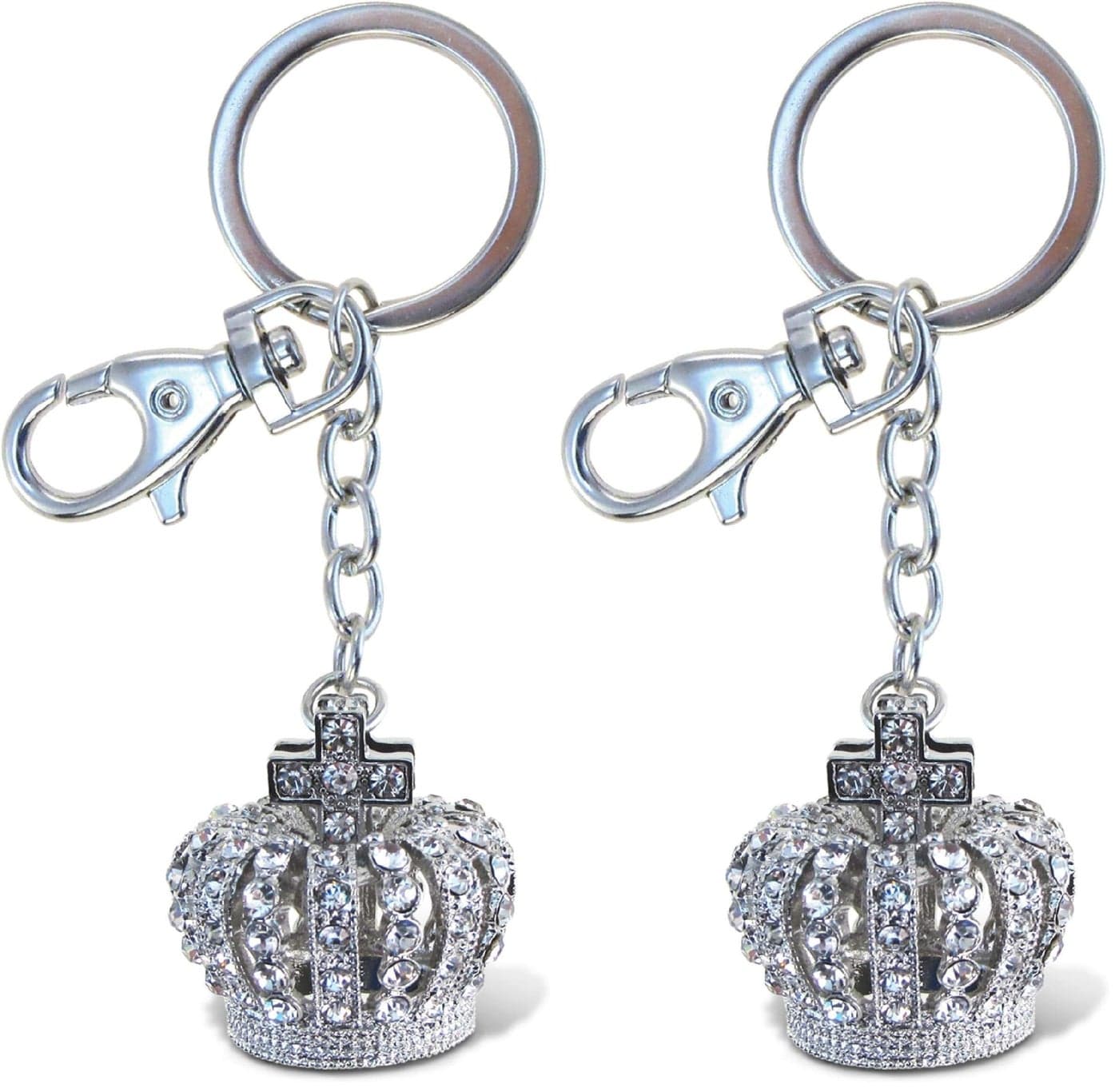 Aqua 79 Sparkly Crown Keychain - Silver 3D Rhinestone for Women and Men, Metal Alloy Crystal Keychain, Fashionable Silver Crown Charm Bling Accessory - 1.6 Inches