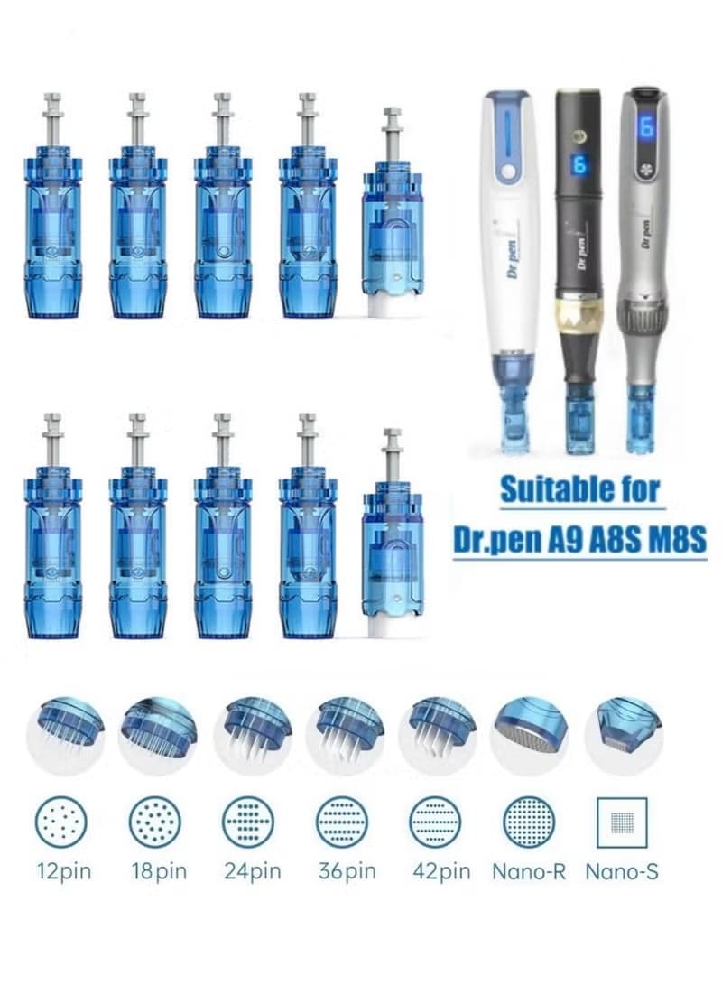 A9/M8S/A8S Professional Microneedling Pen Accessories, 10Pcs Nano-Round Needle Cartridges, Compatible with A9/M8S/A8S Electric Microneedling Pen, Replacement Consumables for Facial Mesotherapy