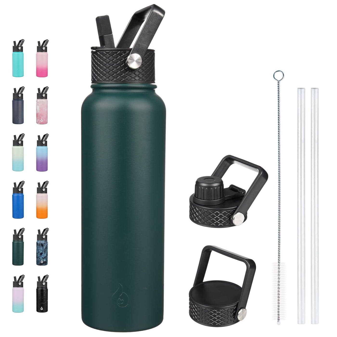 BJPKPK Insulated Water Bottles with Straw Lid 40oz Stainless Steel Metal Water Bottle with 3 Lids Reusable Thermos Keep Cold Hot for Sports GymArmy Green