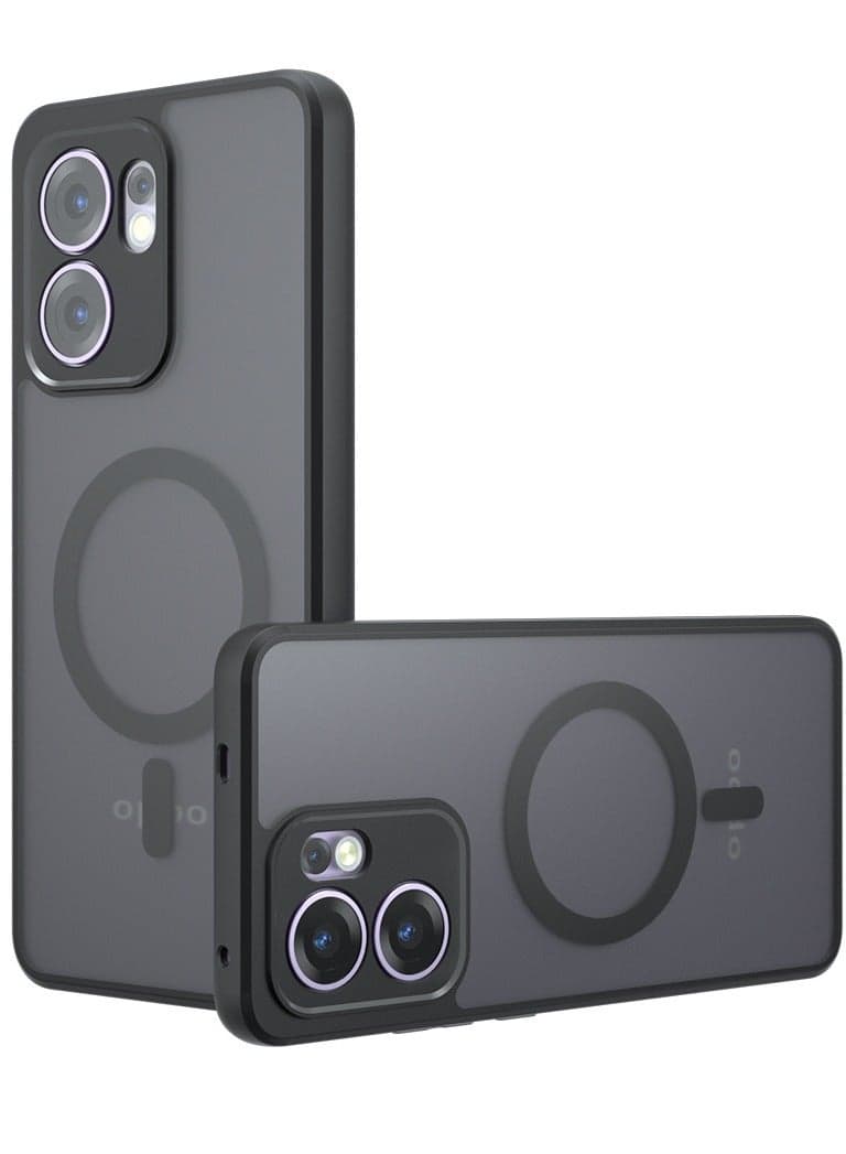 Magnetic Case for OPPO Reno13 F Case, Frosted Matte Translucent Black Case Anti-yellowing Airbag Shockproof PC+TPU Protective Back Cover for OPPO Reno 13 F