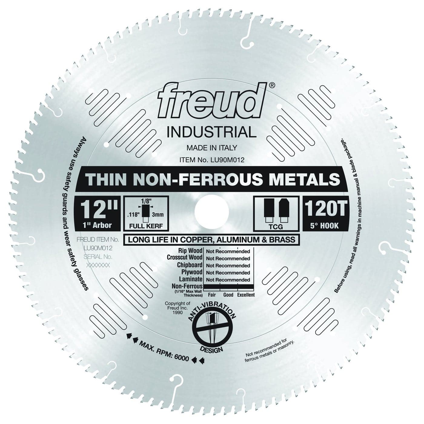 Freud LU90M012: 12" x 120T Thin Stock Non-Ferrous Metal Blade