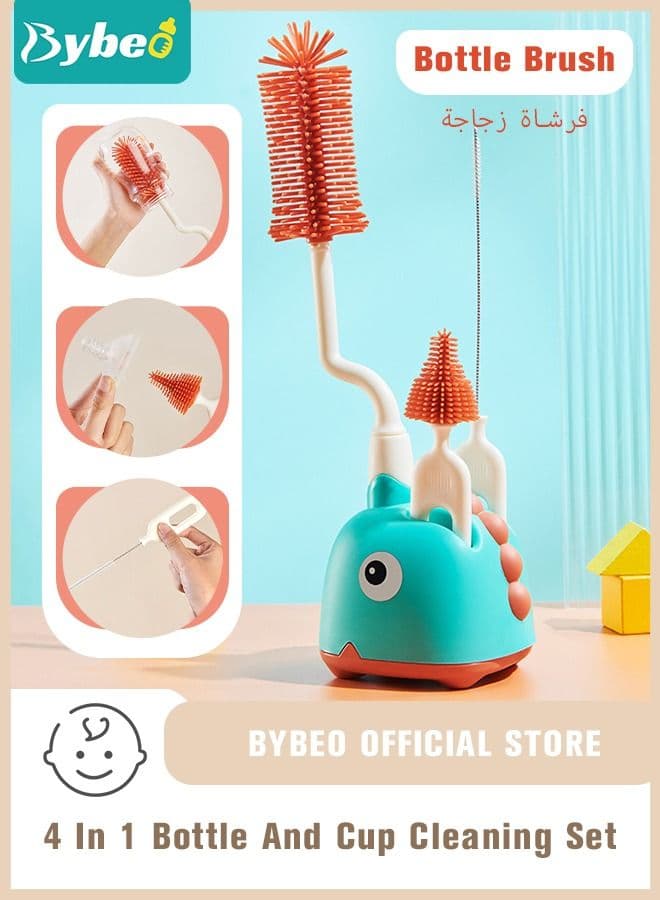 4 in 1 Silicone Baby Bottle Cleaning Brush Set with Stand, 360° Rotating Water Bottles Cleaner, Cup Gap Clean Brushes