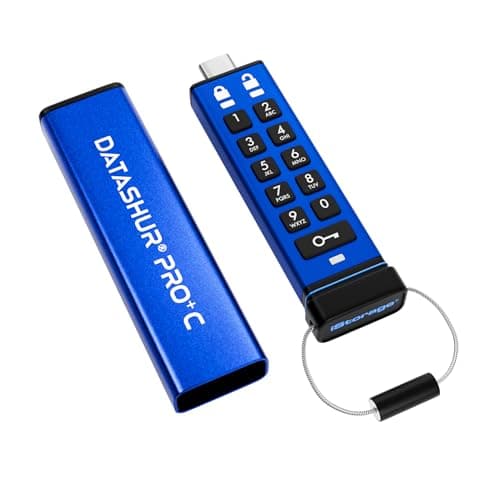 iStorage datAshur PRO+C 32GB | Secure USB Type-C Memory Stick | FIPS 140-3 Level 3 Certified | PIN Protected | Type C-A Adapter Included.