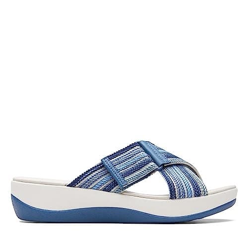 Clarks Women's Arla Wave Slide Sandal, Blue Combi, 9 Wide