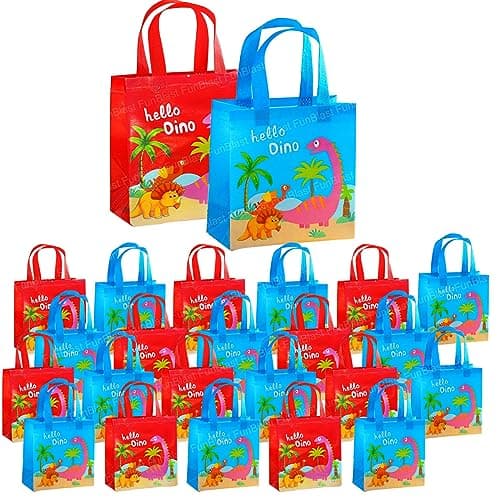 FunBlast Dinosaur Gifting Bags for Return Gifts - Pack of 12 Pcs Non-Woven Carry Bags, Multi-Purpose Reusable Carry Bag, Birthday Gifting Bag, Drawstring Bags for Return Gifts (12)
