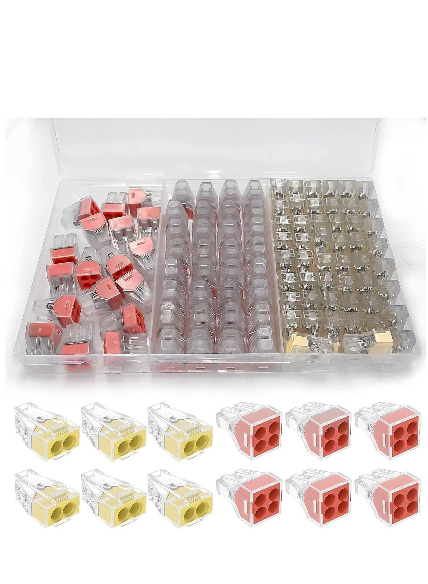 Push in Wire Connectors Quick Connect Electrical 2-Port 50 Pcs + 4-Port Pushin Small Nuts Assortment Wiring Connecters