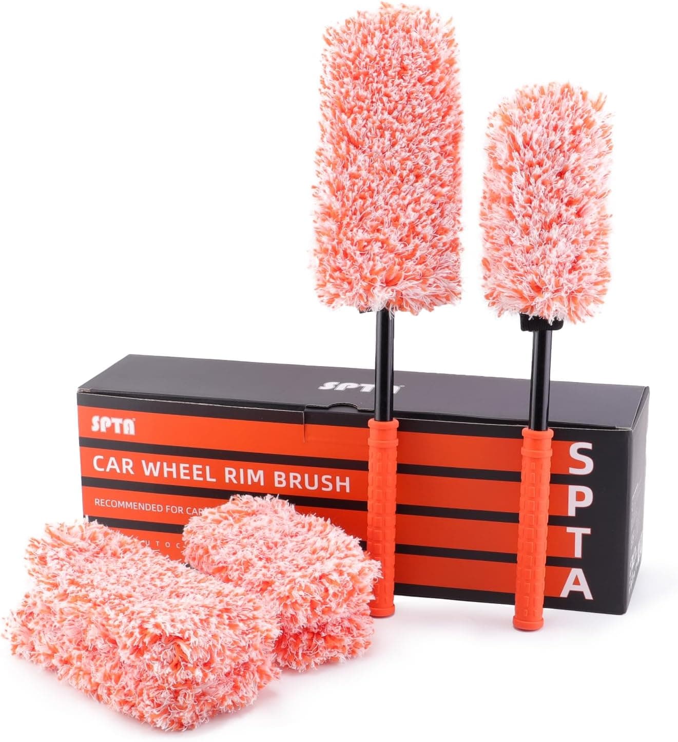 SPTA Microfibre Rim Brush Set - 2 Pcs Wheel Cleaner Brushes with Extra Covers