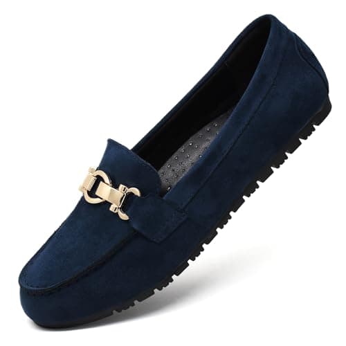 Cvistpieo Loafers for Women Business Casual Shoes Comfortable & Lightweight Penny Loafers Slip On Work Flats Suede Navy Blue Size 7 Wide Width