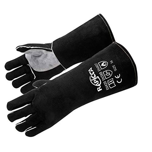RAPICCA Welding Gloves 16IN Heat & Fire Resistant Leather for Stick MIG TIG Flux-Core Welder, Forge, Blacksmith, Fireplace, Wood Stove, Fire Pit, Furnace, Dry Ice Handling – Black – 662°F Protection