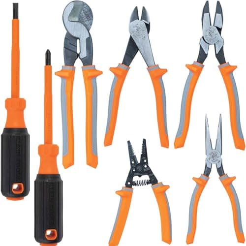 Klein Tools 9421R 1000V Insulated Plier Tool Set Made in USA with 3 Pairs of Pliers Cable Cutter Wire Stripper and 2 Screwdrivers 7Piece