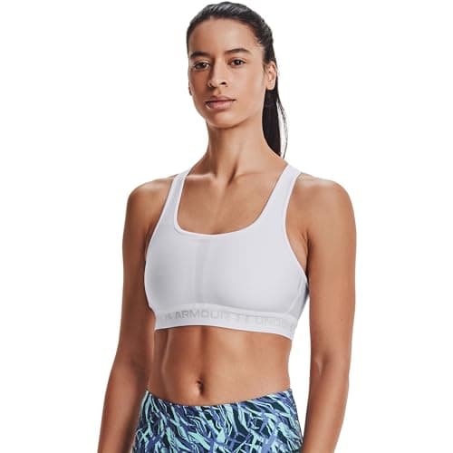Under Armour Womens Crossback Mid Impact Sports Bra , White (100)/Halo Gray , Large