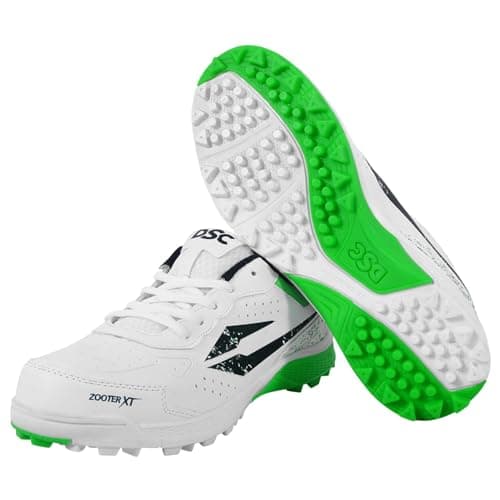 DSC Zooter XT Cricket Shoes | Material: PVC | Lightweight | Dual-Tone Outsole | Excellent Toe & Heel Protection | for Outdoor & Indoor Use | Color: White-Green | Size: 9UK /10US /43EU