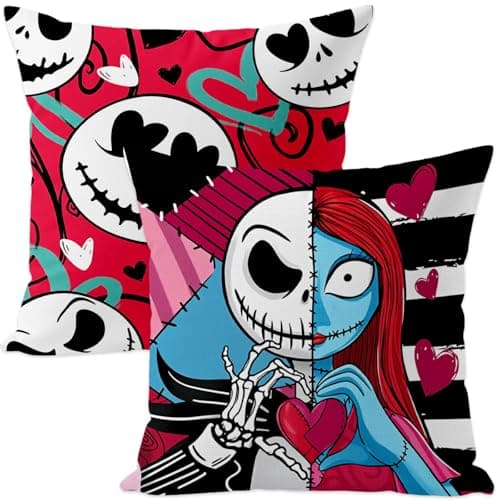 RUIZHUO Valentines Day Pillow Covers Decorations 2 PCS The Nightmare Before Christmas Style Throw 18x18 Pillow Covers Short Plush Valentine for Home Decor Couch Sofa Bed