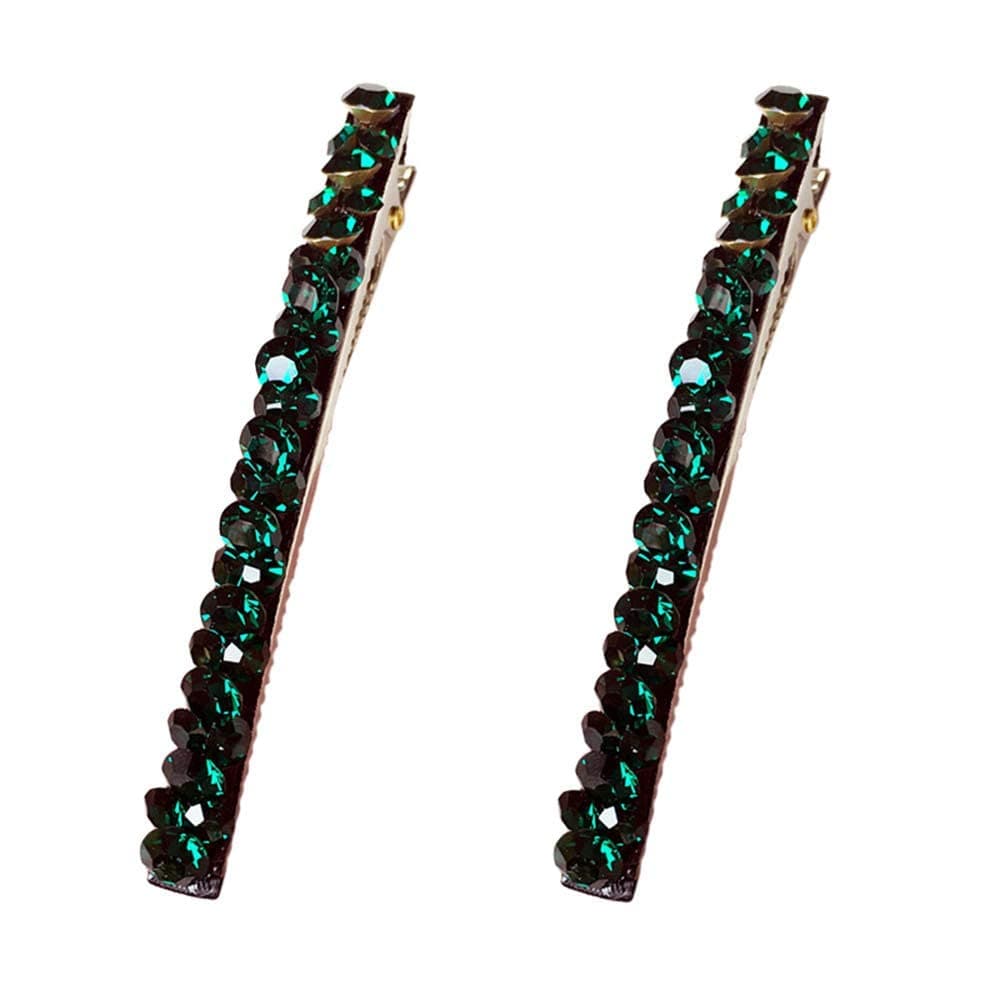 2Pcs Green Shiny Rhinestone Diamond Hair Barrette Clip Hair Pin Bobby Pins Duckbill Alligator Clip Pin Hair Accessories for Women Girls
