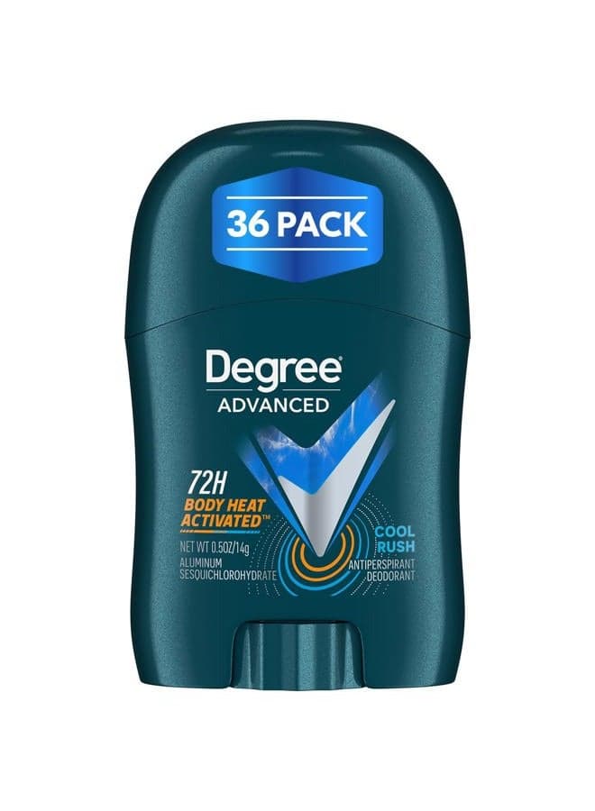 Men's Travel Deodorant Cool Rush 36-Pack – 72H Body Heat Activated Mini Antiperspirant, 0.5 Oz Ea
