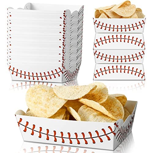 Cunhill 60 Pack Baseball Party Supplies Set Baseball Birthday Decorations Disposable Paper Food Serving Tray Boats Tray for Concession Food, Condiment, Carnivals