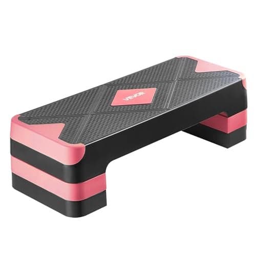 VEVOR Aerobic Exercise Step Platform, 28-Inch Workout Aerobic Stepper, Height Adjustable Fitness Training Step Deck Trainer with 4 Risers, Non-Slip Surface Bench for Home Gym Cardio Strength, Red