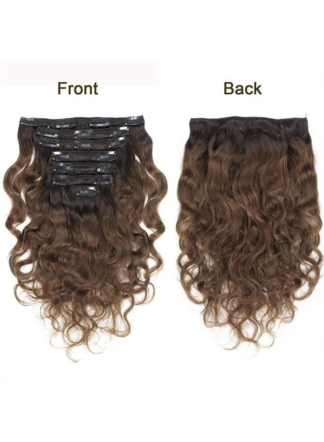 Natural Wave Curly Clip in Hair Extensions Remy Human Hair Extension Ombre Natural Black Fading into Dark Brown for Black Women Two Tone 120g Thick End Hair 16 Inch Natural Wave #1B/4