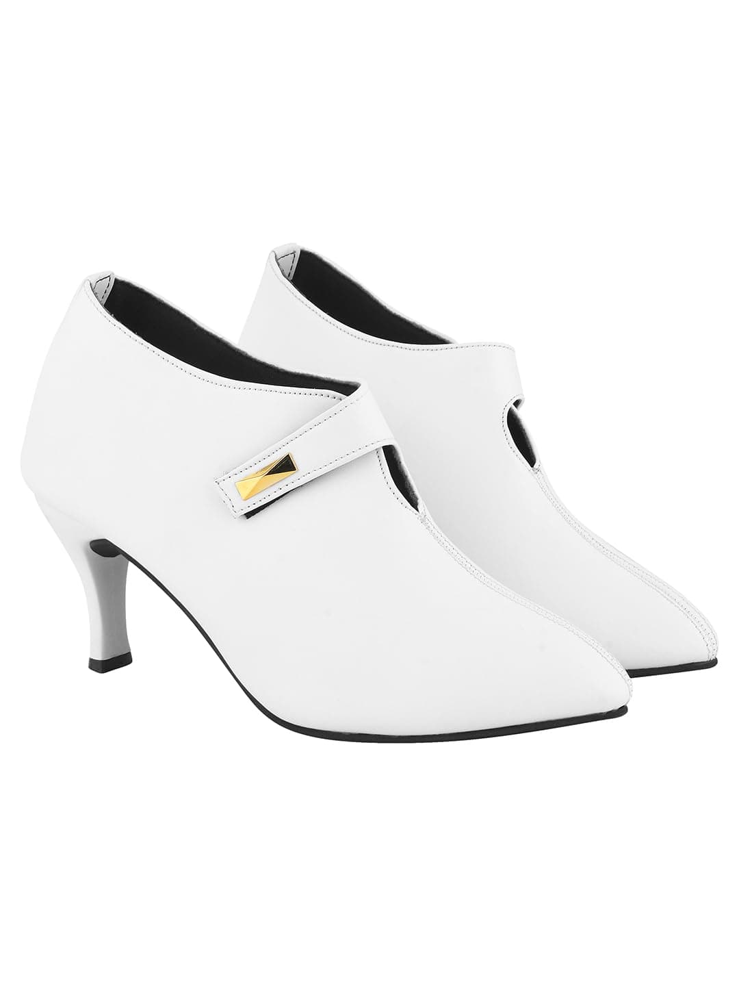 Shoetopia Women's White Pointed Toe Heeled Bellies – Elegant Slip-On Pumps with Strap Detail | Office Shoes EU36