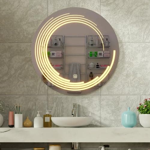 Quality Glass Bathroom LED Mirror with Touch Sensor, 3 Light Effects, Glass, Round LED-56 (18 x 18 Inch)
