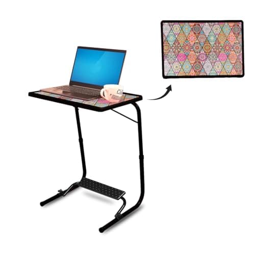 TABLE MAGIC – Multipurpose Height Adjustable Laptop Table Mat Finish, Lapdesk with Footrest Work from Home & Study Desk Picnic Outdoor Tv Tray (Tm Footrest- Mandala Black, Large)