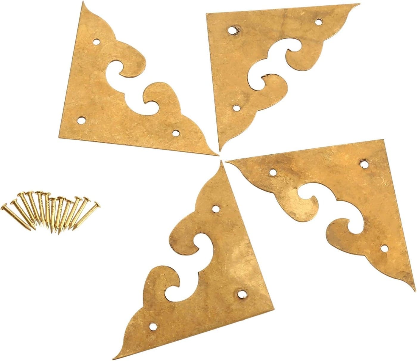 dophee 4Pcs 177 Brass Flat Corners Bracket Retro Table Corner Cover Protectors for Box Cabinet Desk Book Frame Scrapbook Album Bookshelf Furniture Decoration with Mounting Nails Antique Brass