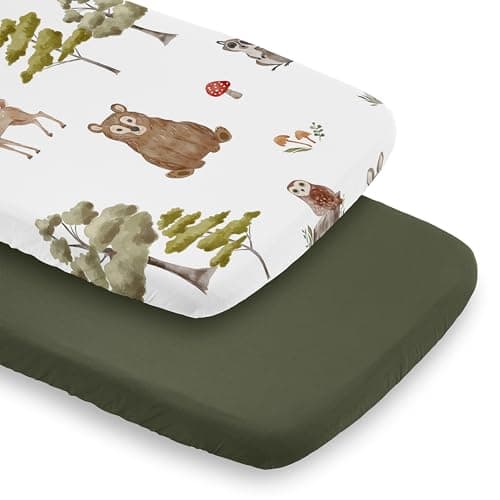 Sweet Jojo Designs 2Piece Baby Bassinet Sheets Set Woodland Animals for GirlsBoys Infant Newborn Nursery Oval Rectangle Hourglass Mattress Gender Neutral Forest Animal Friends Watercolor