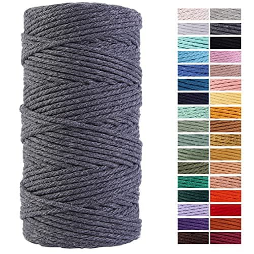 Gray Macrame Cord 3mm x 109Yards,Colored Cotton Rope Craft Cord Colorful Cotton Cord Twine for Wall Hanging Plant Hangers Crafts Knitting Decorative Projects