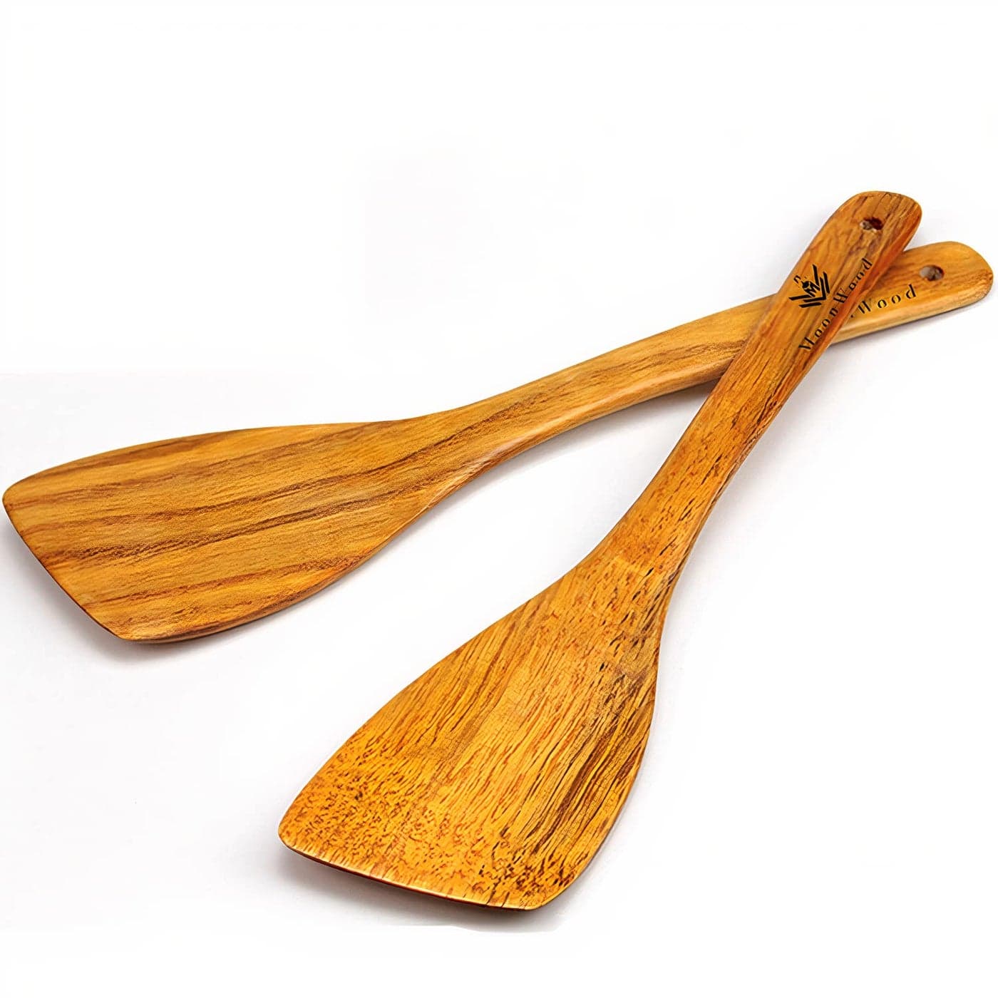 Wooden Spatula for Cooking Kitchen Set of 2 Bamboo Wooden Utensils Long Handled Ideal for Pan and Wok Wood Turner Scraper Corner Spatula 12 Inch