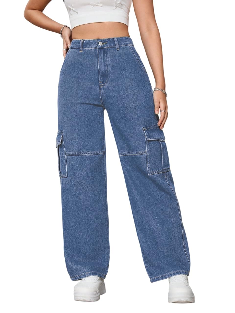 Tagas Loose for Pent Straight fit high Rise||Women Jeans Wide Leg|| (WDJ-9-NAVY 30_Navy Blue