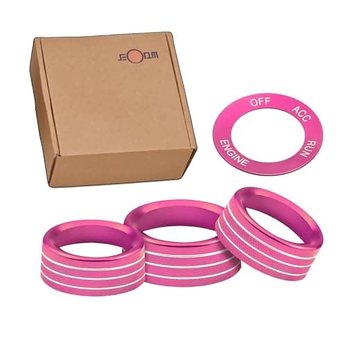Jectam Air Conditioner Switch Button Knob Cover Car Interior Accessories Radio Volume Control Knob Aluminum Alloy Trim Rings Compatible with Dodge Challenger Durango 20152022 Pink