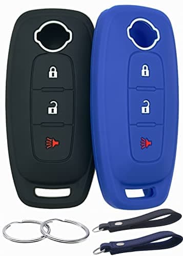 REPROTECTING Silicone Rubber Key Fob Cover Compatible with Nissan Pathfinder Rogue (3 Buttons, Black Blue)