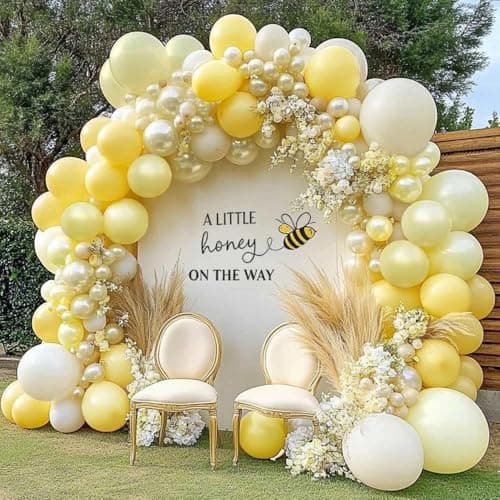 Yellow Balloon Arch Kit Double Stuffed Pastel Light Yellow Pearl White Sand Balloon Garland for Bee Baby Shower Bridal Wedding Birthday Lemon Valentine Party
