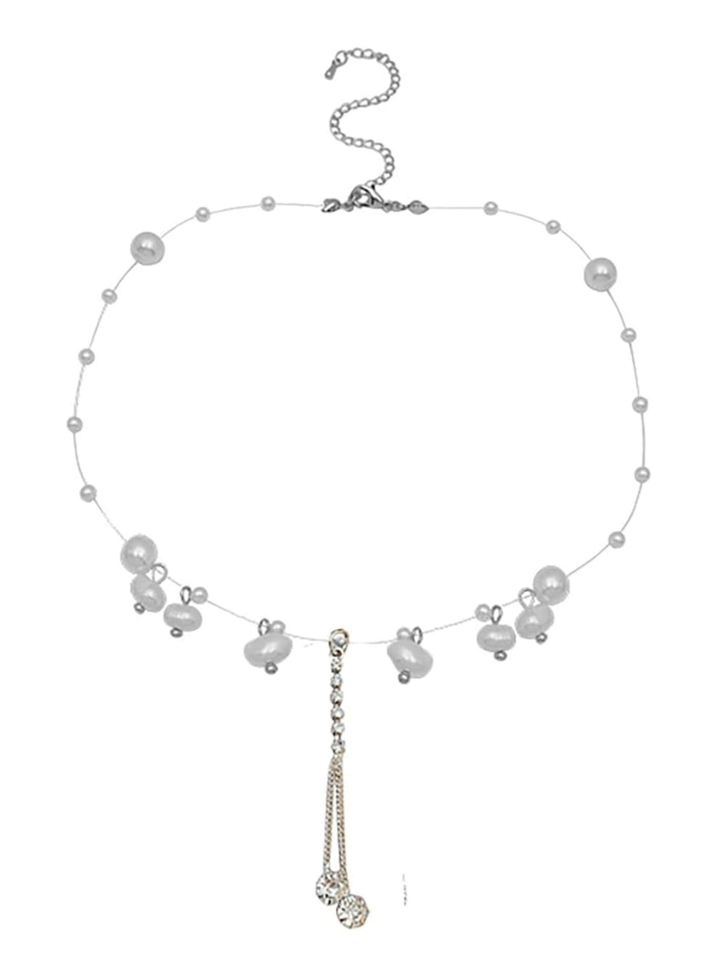 Elegant Faux Pearl and Crystal Pendant Necklace White