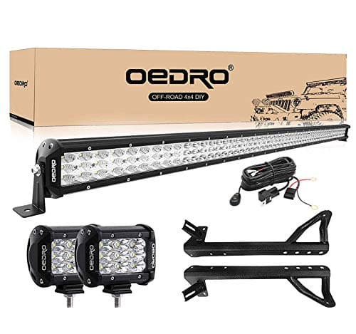OEDRO LED Light Bar 52 Inch 758W 66430LM TriRow Combo Beam2pcs 4 27W Spot Light Pod Off Road Driving Lights Wiring Harness Upper Roof Windshield Mounting Bracket Fit for 0718 Jeep JK Wrangler
