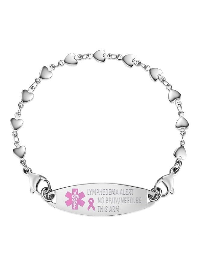 7.5” Interchangeable heart Medical alert bracelet for Women Lymphedema Alert no bp no needle bracelets
