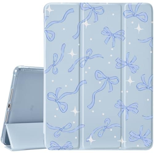 CozyNestCYCute Blue Bows Case for Ipad 9Th8Th7Th 102 Inch Stylish Girly Bowknot Pattern Cover for Ipad Auto SleepWake AntiSlip Shockproof Protective Case with Pencil HolderGirls Women Kids
